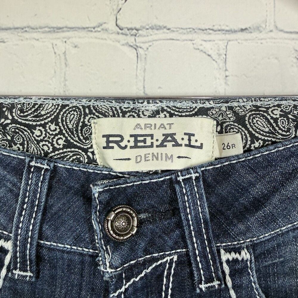 Ariat Real Denim Jeans 26 R Blue Western Cowgirl Low Rise Straight Waistband - Picture 4 of 15